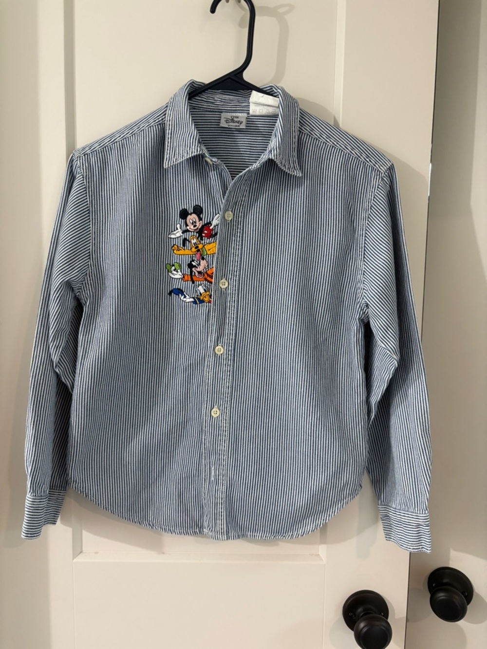 Disney Blue and White Striped Mickey & Friends Button-Up Shirt